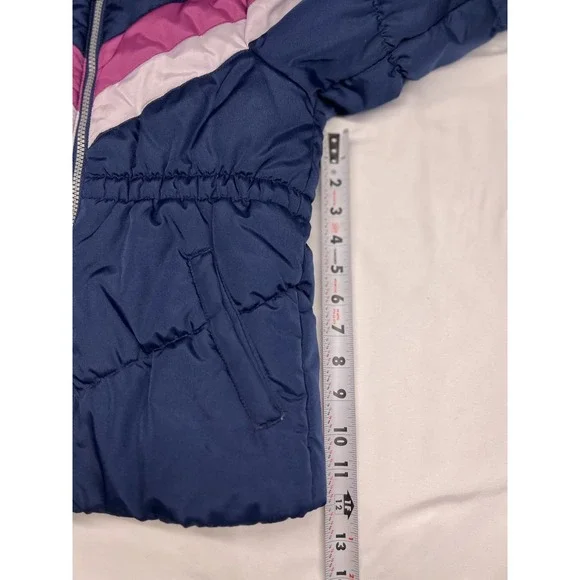 OshKosh B'gosh Winter Jacket Girls Coat Size 5/6 Cute!! Blue Pink Retro Stripes - Picture 4 of 13